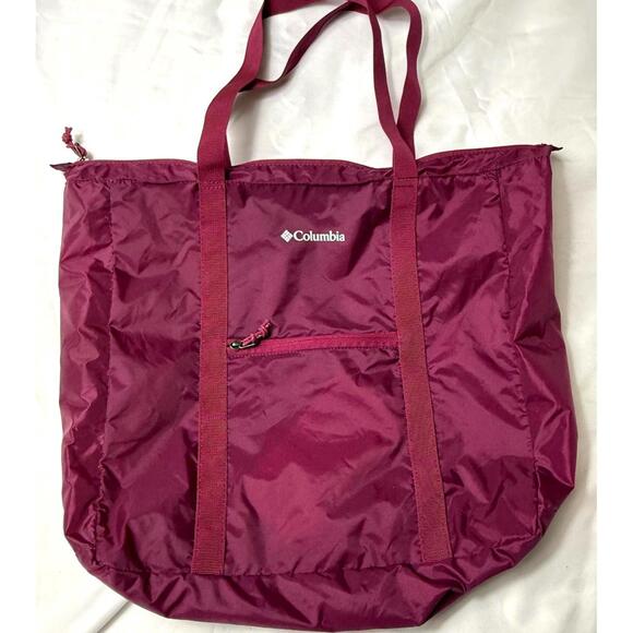 COLUMBIA burgundy nylon self storing bag tote PACKABLE SHOPPER - Picture 1 of 9
